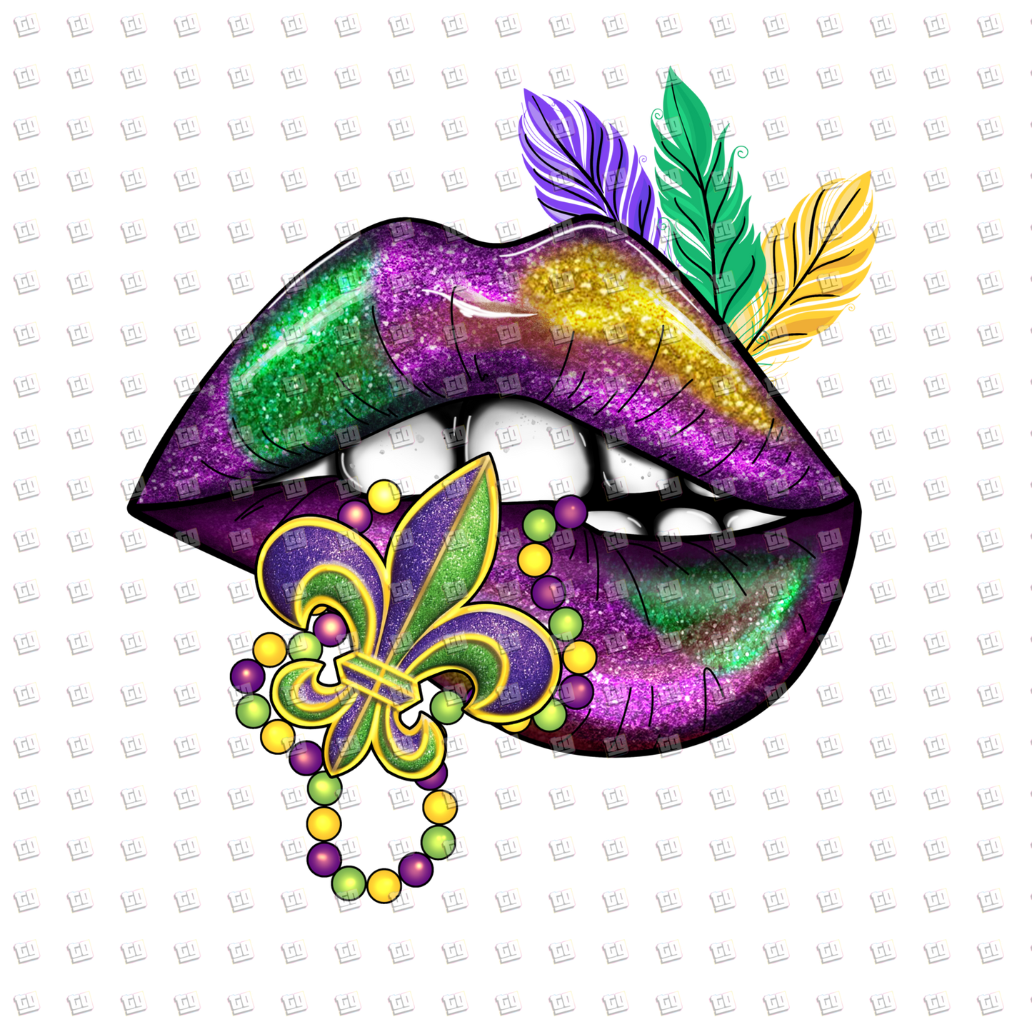 Mardi Gras Lips (Feathers and Beads) - Mardi Gras - DTF Transfer
