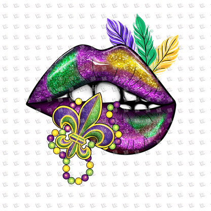 Mardi Gras Lips (Feathers and Beads) - Mardi Gras - DTF Transfer
