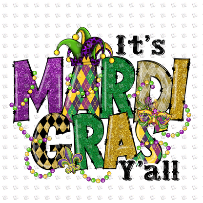 It's Mardi Gras Y'all (Beads, Hats, Argyle) - Mardi Gras - DTF Transfer