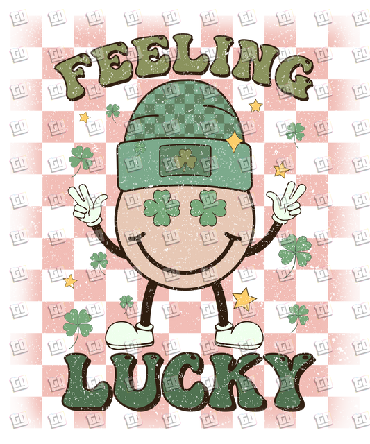 Feeling Lucky Retro Smiley Face In A Hat - St. Patrick's Day - DTF Transfer