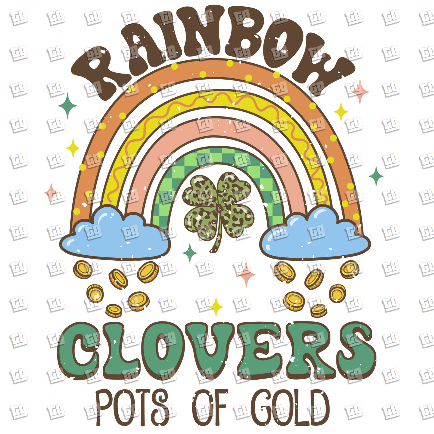 Rainbow Clovers Pots Of Gold - St. Patrick's Day - DTF Transfer