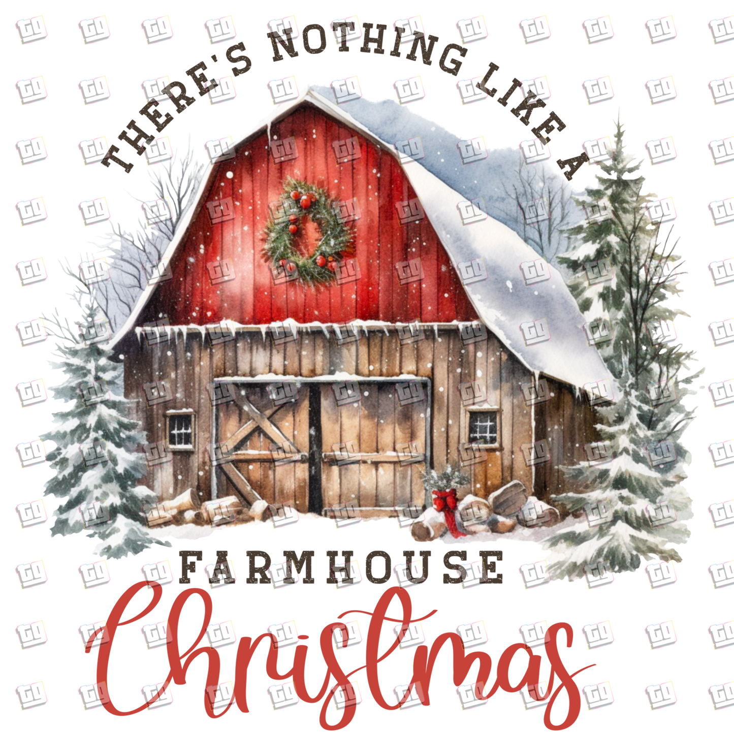 There's Nothing Like A Farmhouse Christmas (Snow, Barn) - Holidays - DTF Transfer