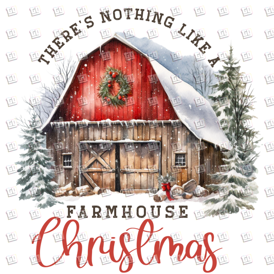 There's Nothing Like A Farmhouse Christmas (Snow, Barn) - Holidays - DTF Transfer