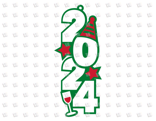 2024 Green, Party Hat, Drink, Stars - New Years - DTF Transfer