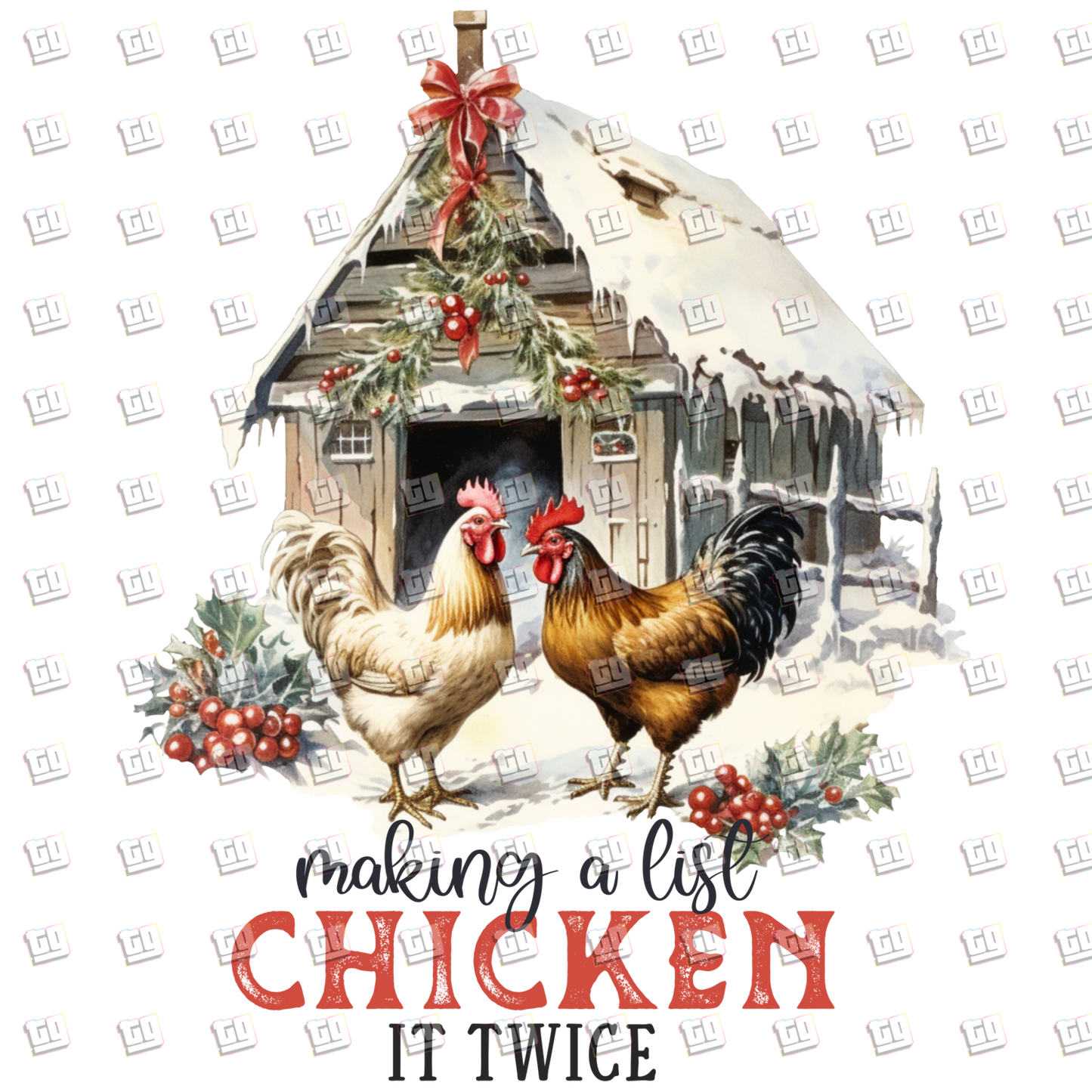 Christmas Farm Make A List Chicken It Twice - Holidays - DTF Transfer