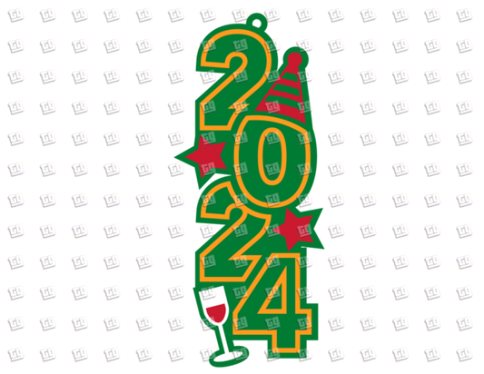 2024 (Green, Hat, Glass) - New Years - DTF Transfer