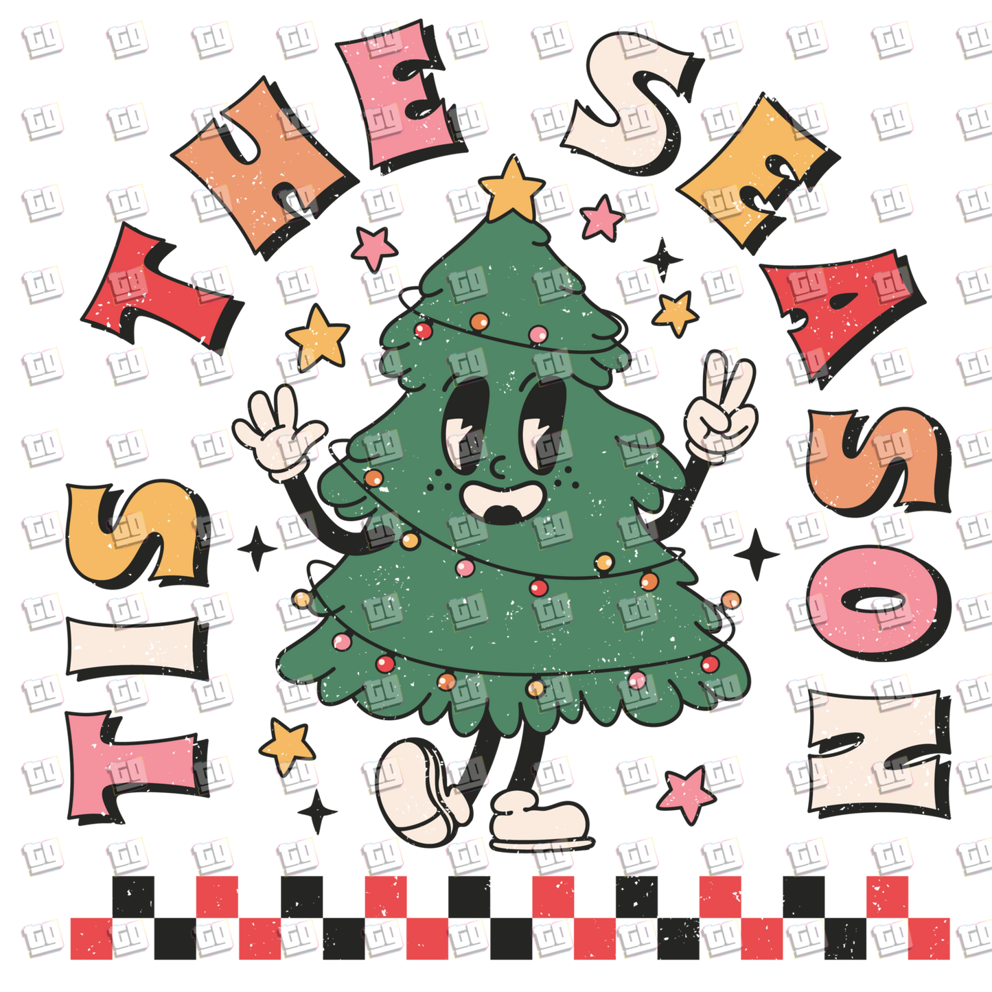 Retro Christmas Tree , 'Tis The Season Distressed- Holidays - DTF Transfer