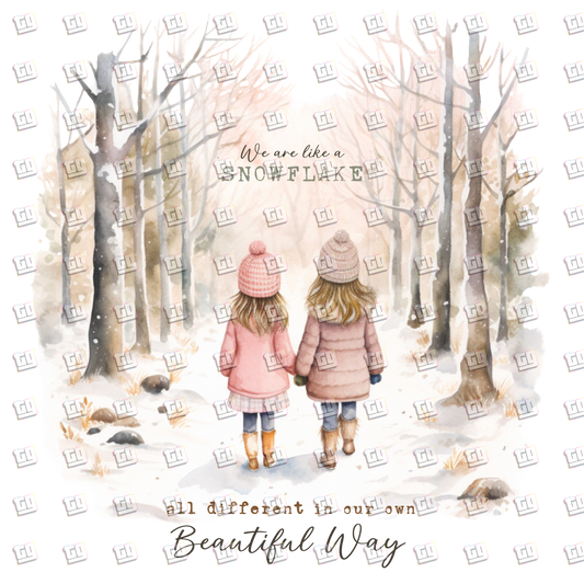 Winter Woodland Two Girls Walking (Snowflake)- Holidays - DTF Transfer