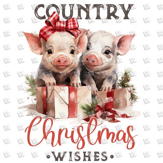 Country Christmas Wishes (Pigs, Gifts) - Holidays - DTF Transfer