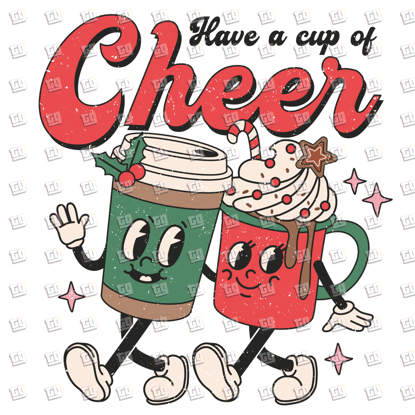 Retro Christmas Glasses Cheers Distressed - Holidays - DTF Transfer