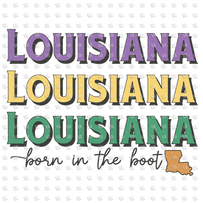 Louisiana Born In The Boot - Mardi Gras - DTF Transfer