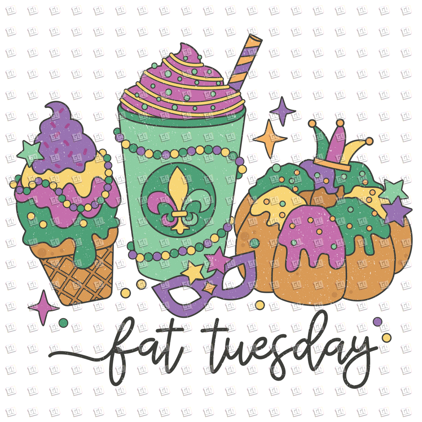 Fat Tuesday (Cone, Cup, and Cake) - Mardi Gras - DTF Transfer