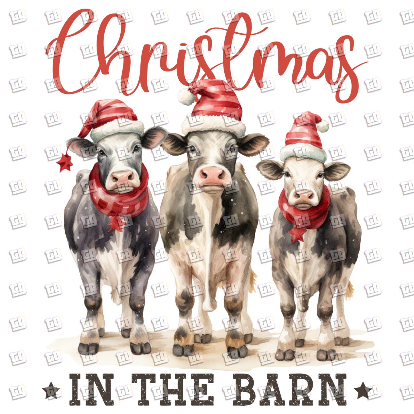 Christmas In The Barn (Cows, Santa's Hat) - Holidays - DTF Transfer