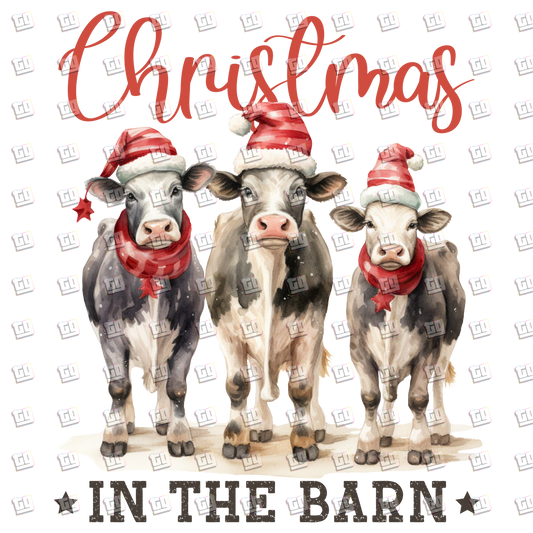 Christmas In The Barn (Cows, Santa's Hat) - Holidays - DTF Transfer