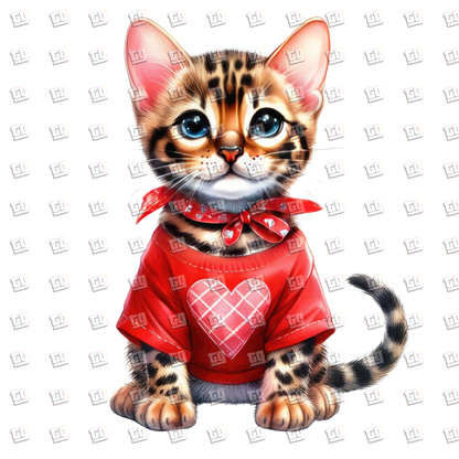 Valentines Cat With A Red Heart Shirt - Valentines - DTF Transfer