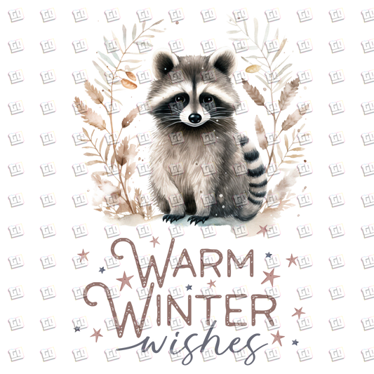 Warm Winter Wishes Raccoon - Holidays - DTF Transfer