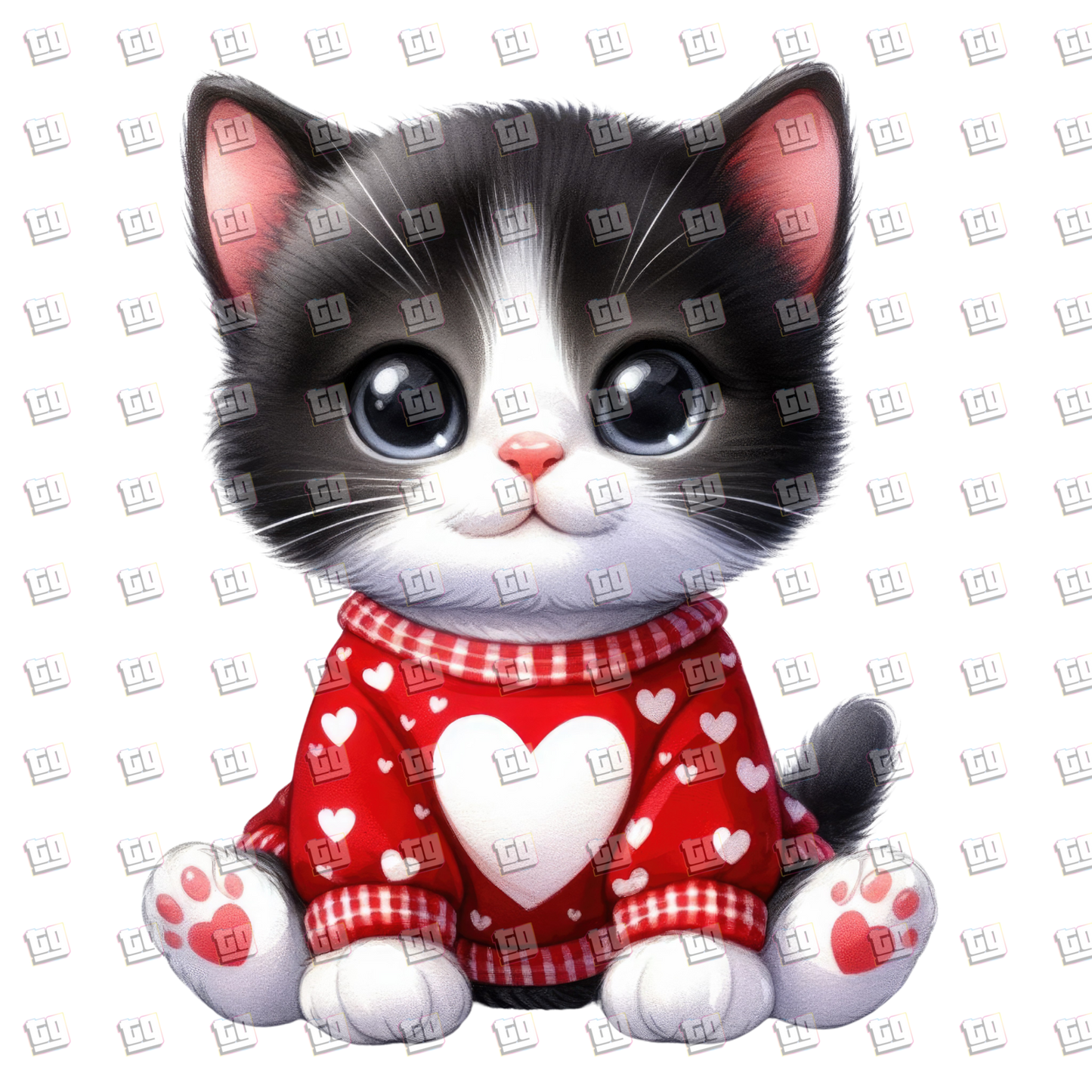 Cute Kitten With Heart Sweater - Valentines - DTF Transfer