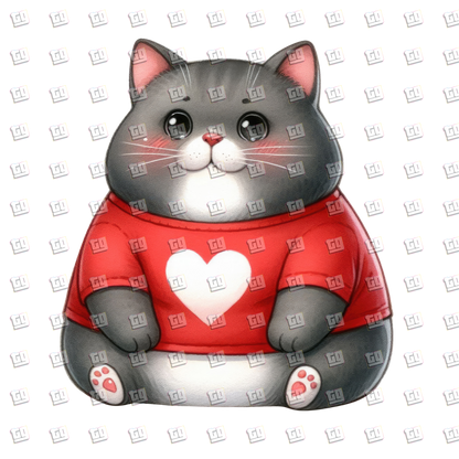 Fat Cat Heart Sweater - Valentines - DTF Transfer