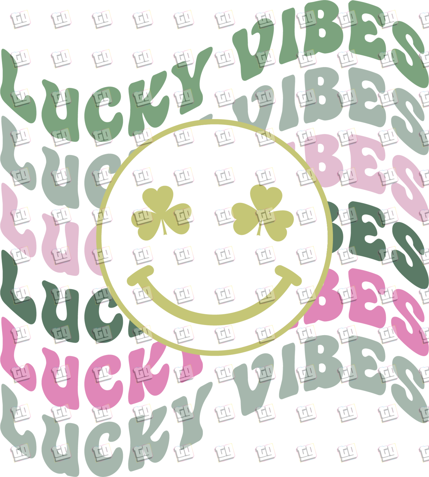 Lucky Vibes Clover Smiley St Patricks Day Dtf Transfer Transfer