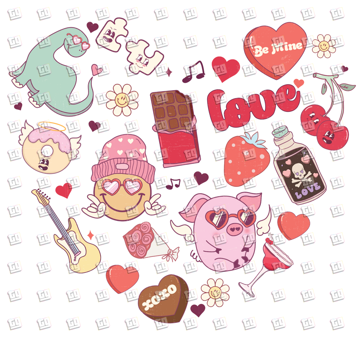 Retro Valentines Day Heart Collage - Valentines - DTF Transfer