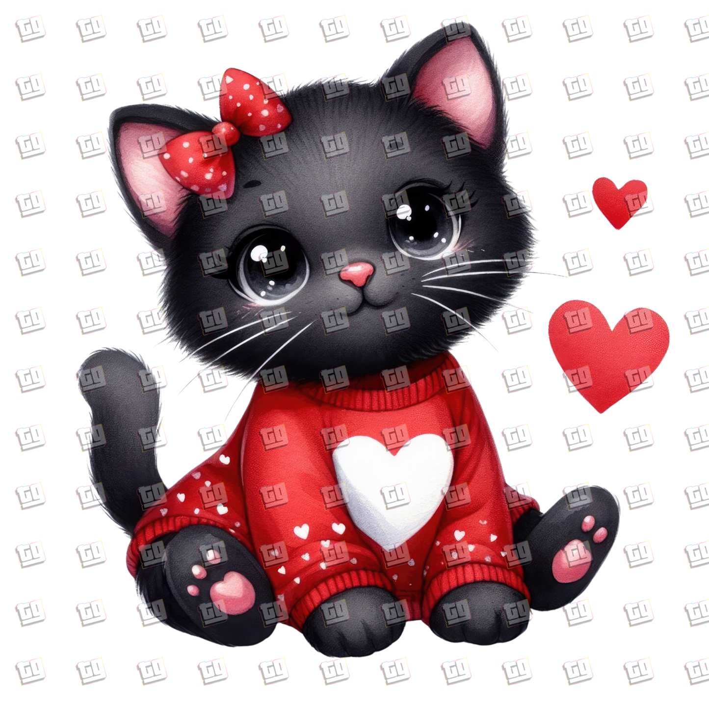 Black Cat With Bow And Sweater - Valentines - DTF Transfer