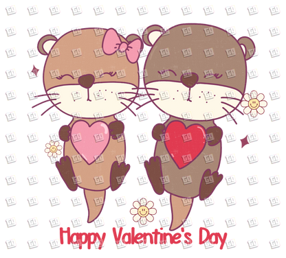 Happy Valentine's Day Otters - Valentines - DTF Transfer
