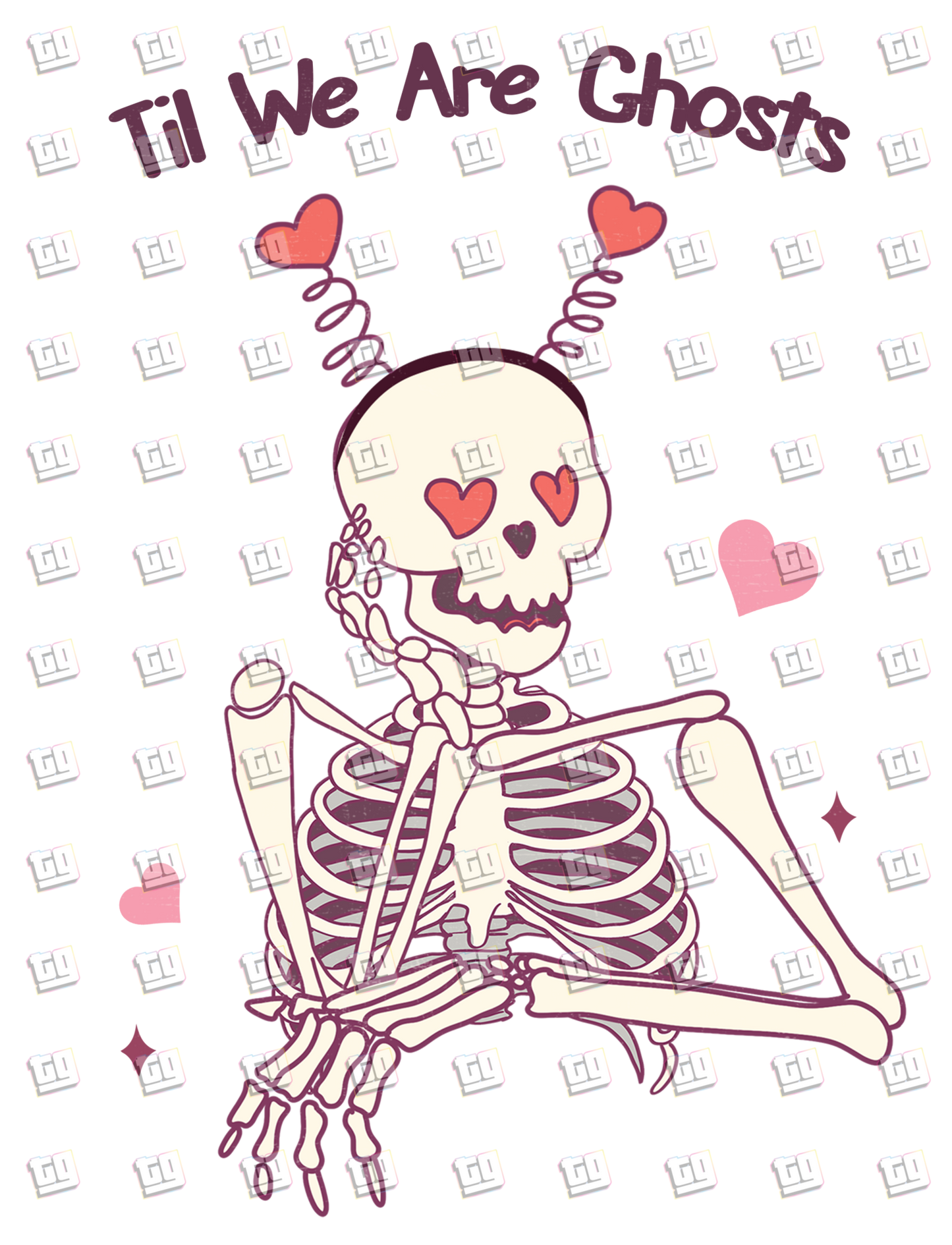 Til We Are Ghosts Skeleton Heart Headband - Valentines - DTF Transfer