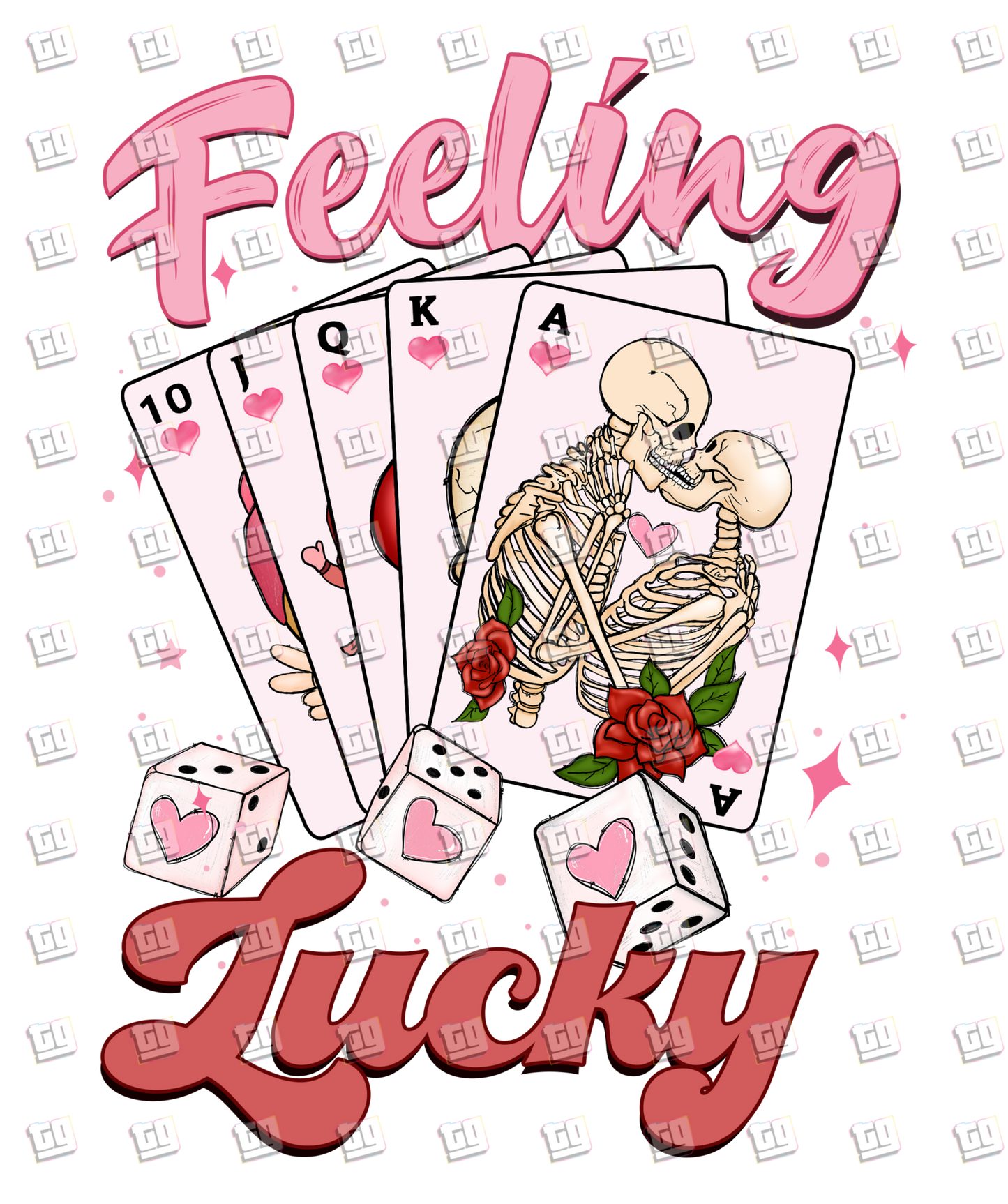 Feeling Lucky (Cards with Skeleton Couple)  - Valentines - DTF Transfer