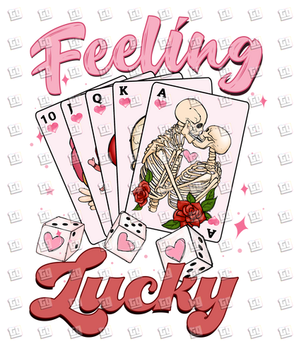 Feeling Lucky (Cards with Skeleton Couple)  - Valentines - DTF Transfer