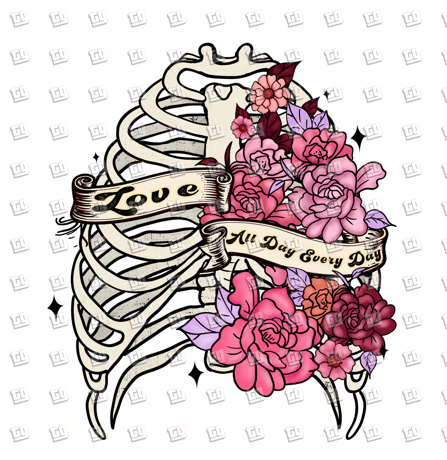 Love All Day Everyday (Skeleton With Roses) - Valentines - DTF Transfer