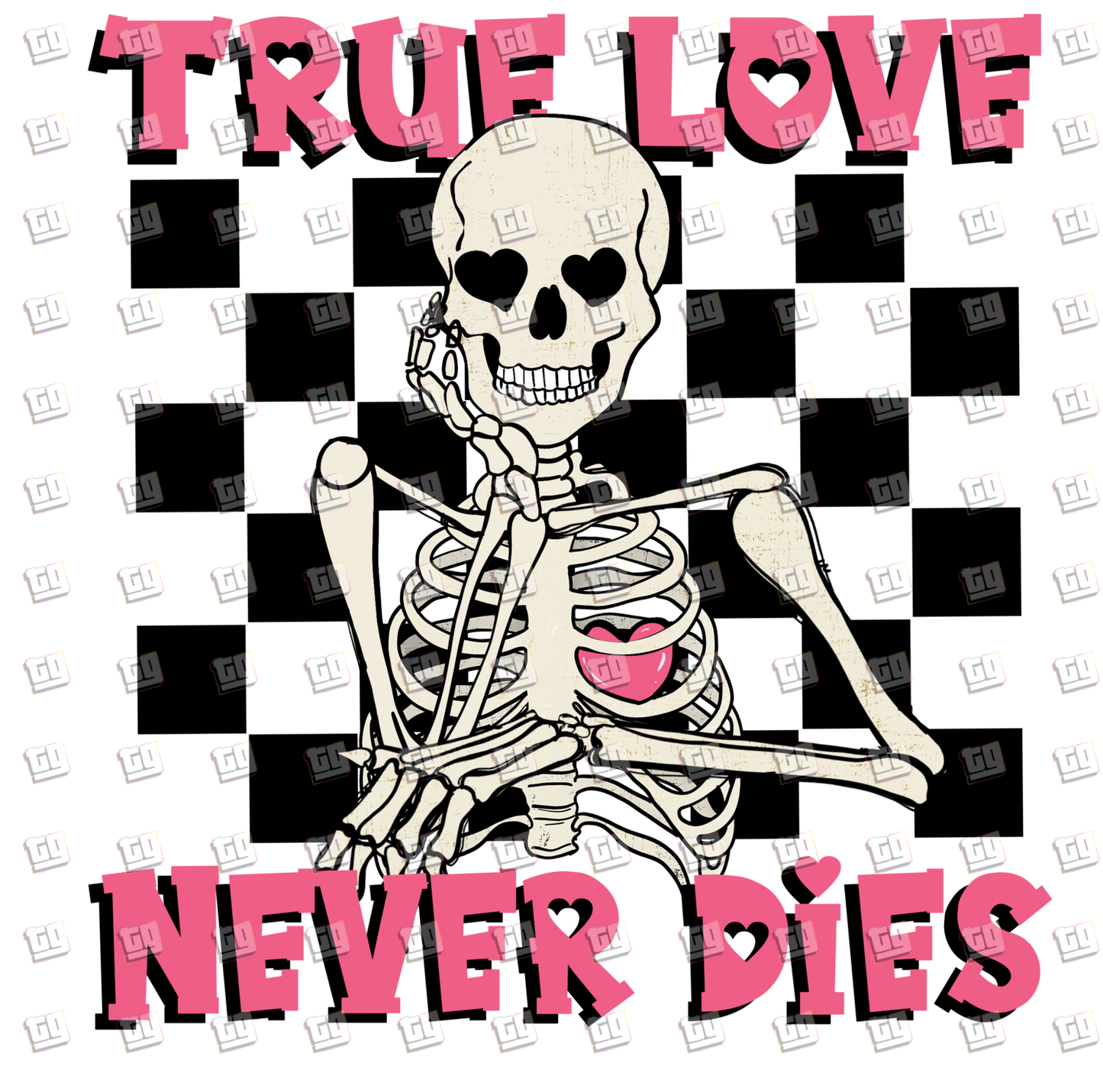 True Love Never Dies Skeleton Checkerboard Valentines Dtf Transfe Transfer Gang