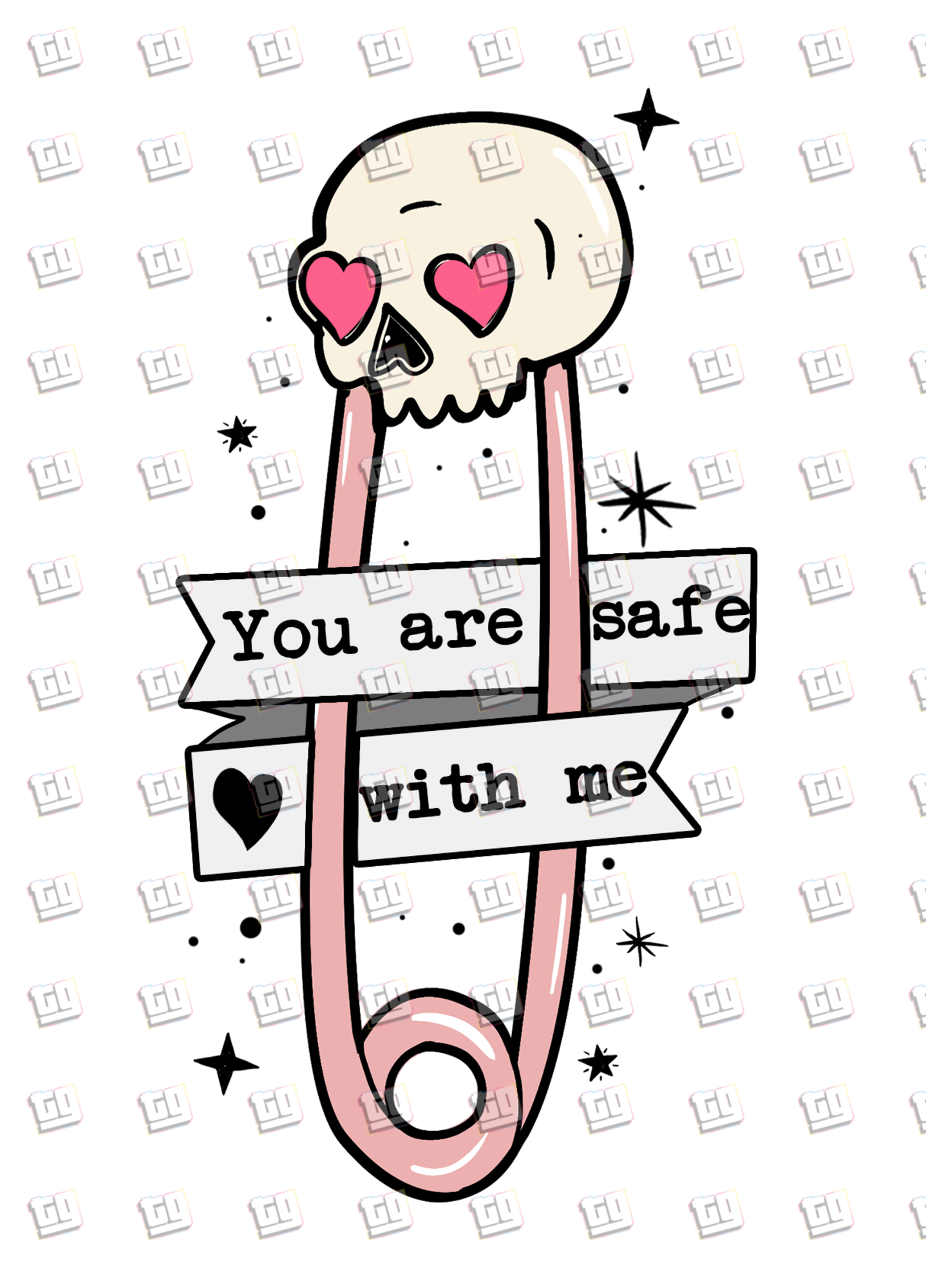 You Are Safe With Me (Skeleton Safety Pin) - Valentines - DTF Transfer