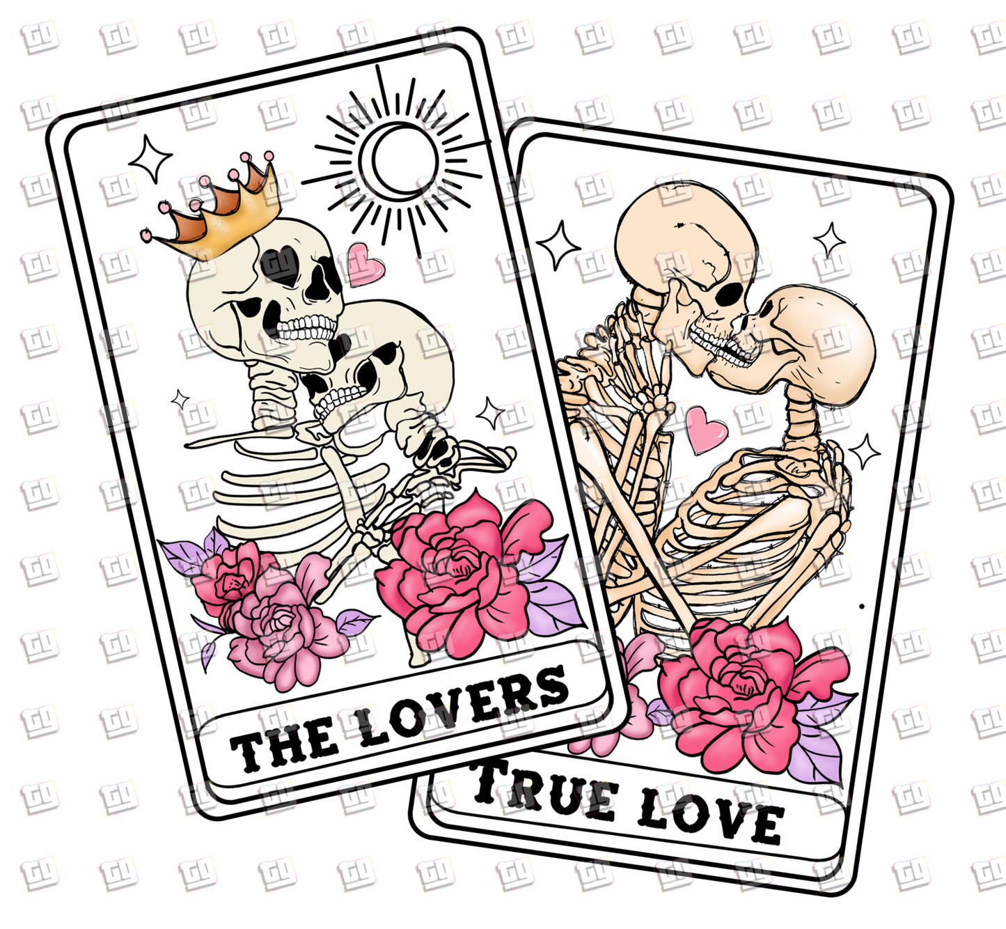 The Lovers Two Lovers Skeleton Couple on Cards - Valentines - DTF Transfer