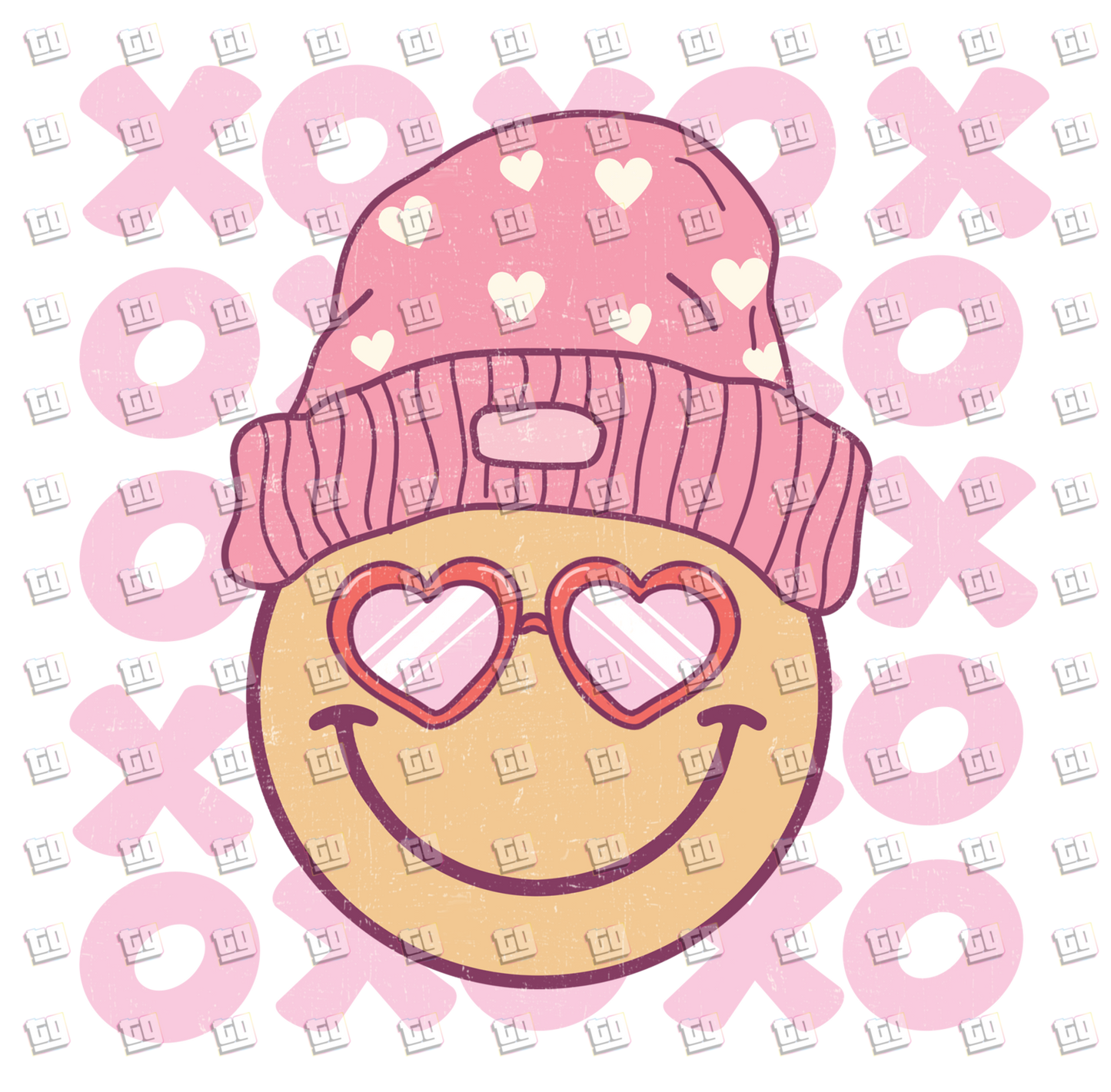 XOXO Smiley Face With Glasses and Hat` - Valentines - DTF Transfer