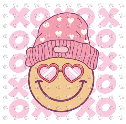 XOXO Smiley Face With Glasses and Hat` - Valentines - DTF Transfer