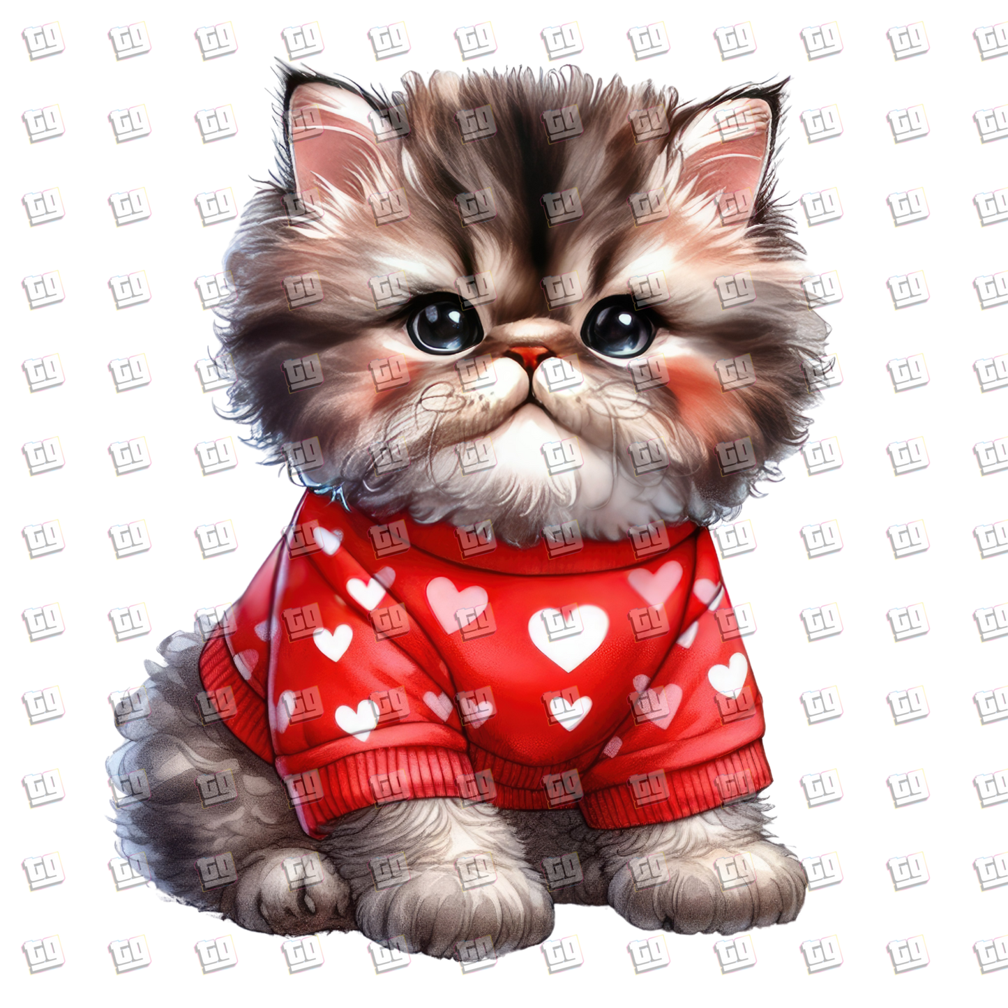 Munchkin Cat With Red Heart Shirt - Valentines - DTF Transfer