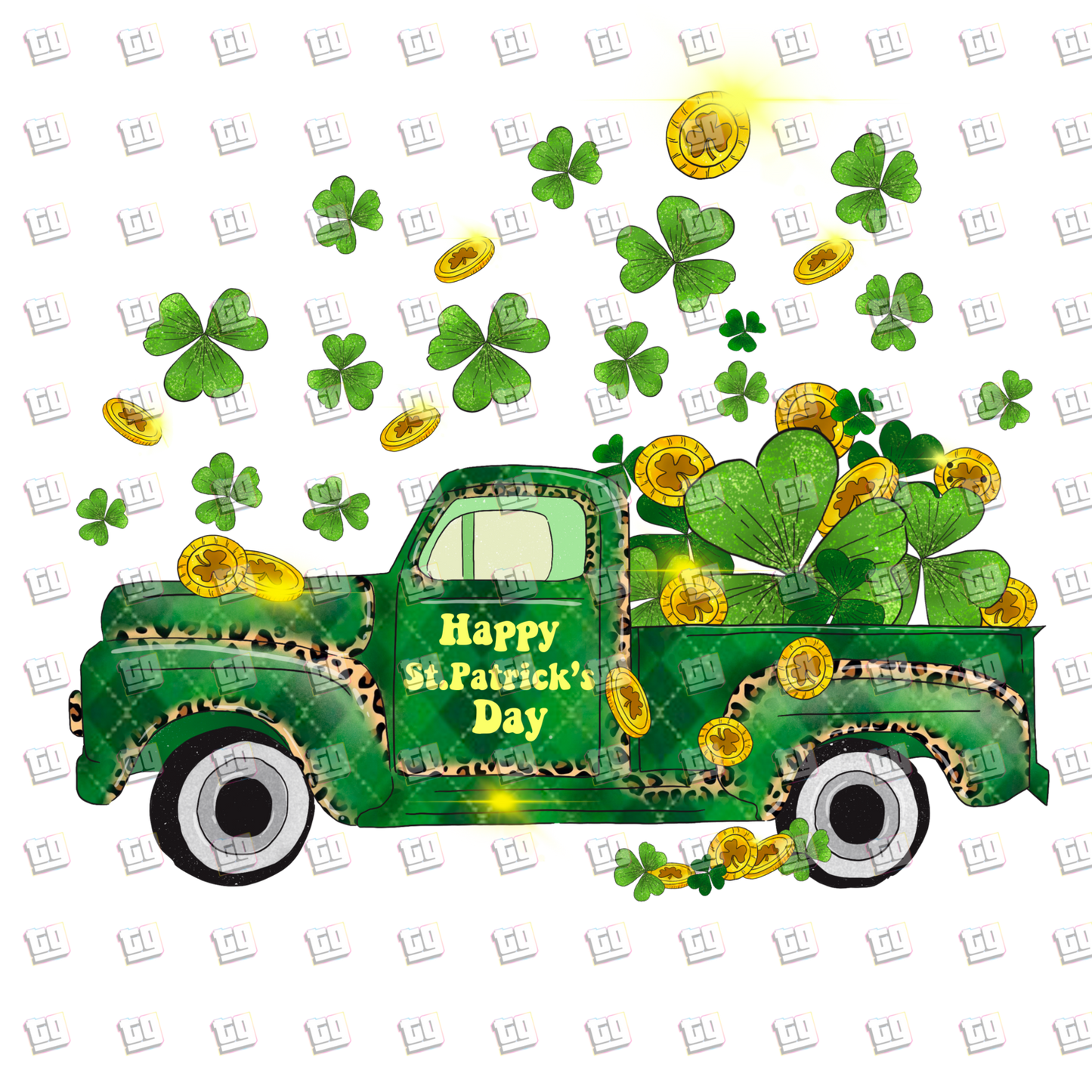 Happy St. Patrick's Day Pickup Truck - St. Patrick's Day - DTF Transfer