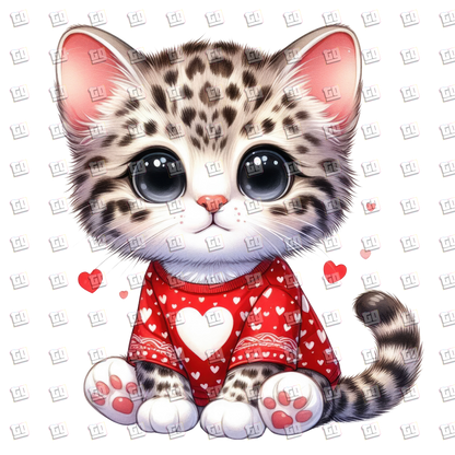 Leopard Kitten With Heart Pattern Shirt - Valentines - DTF Transfer
