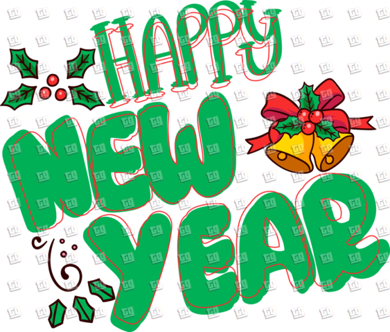 Happy New Year (Green, Bells) - New Years - DTF Transfer