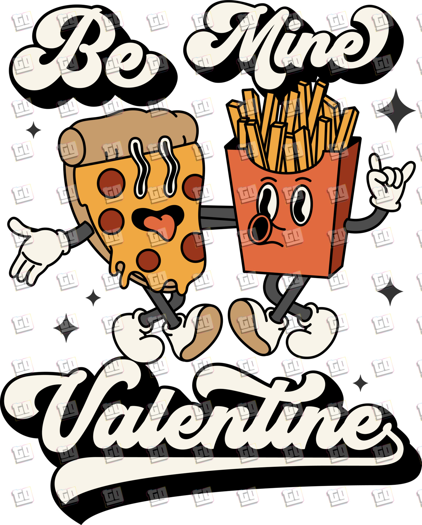 Retro Be Mine Valentine (Pizza and Fries) - Valentines - DTF Transfer