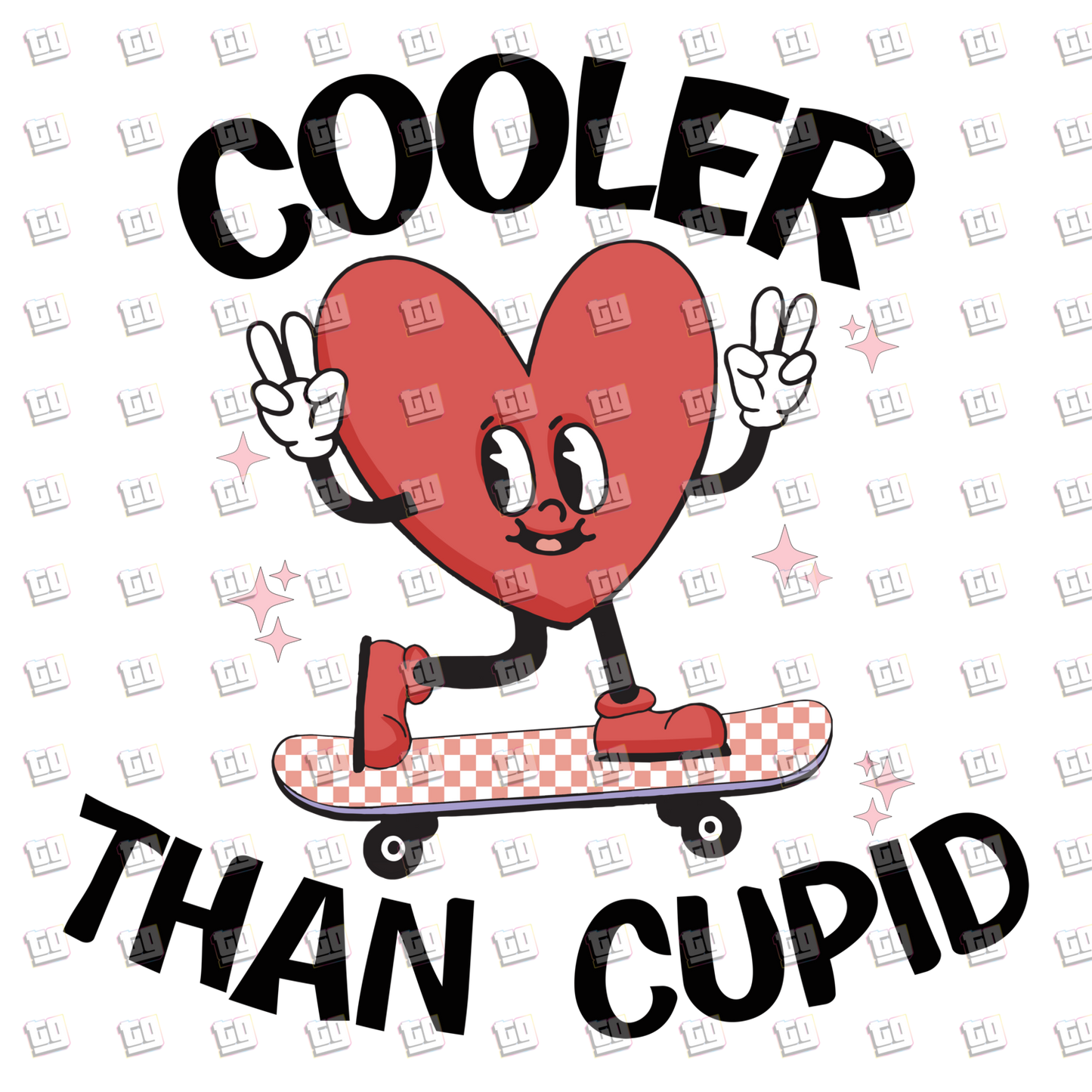 Cooler Than Cupid (Retro Heart Skateboard) - Valentines - DTF Transfer