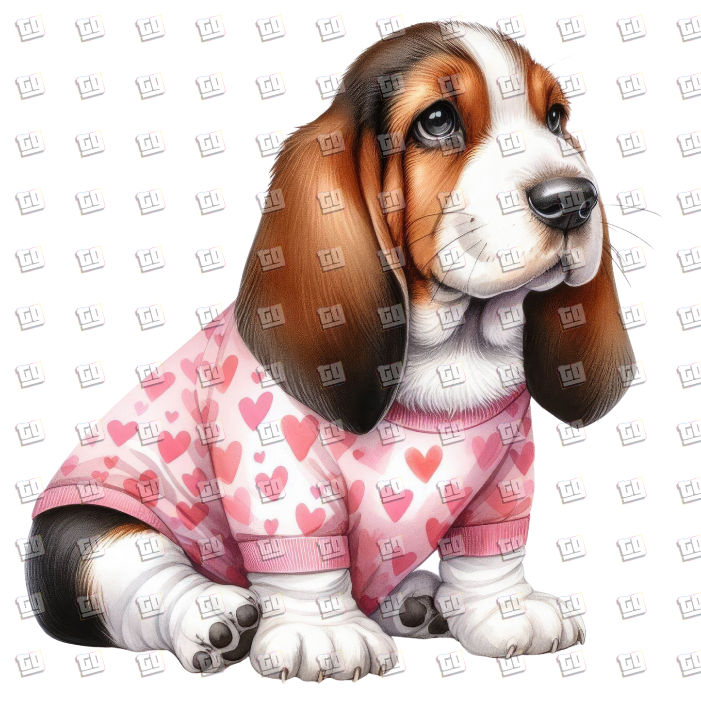 Dog With Long Ears In Pink Heart Sweater - Valentines - DTF Transfer