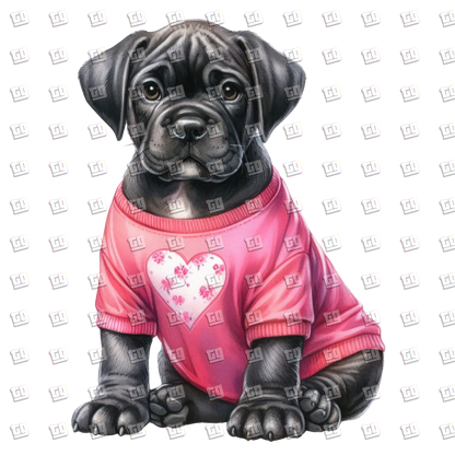 Black Dog In Pink Heart Sweater - Valentines - DTF Transfer
