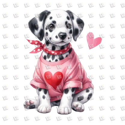 Dalmatian Dog In Pink Heart Sweater - Valentines - DTF Transfer