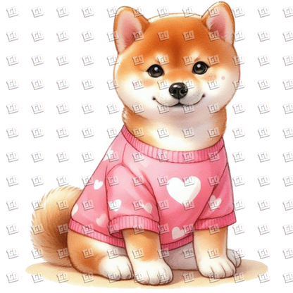 Pomeranian Dog In Pink Heart Sweater - Valentines - DTF Transfer