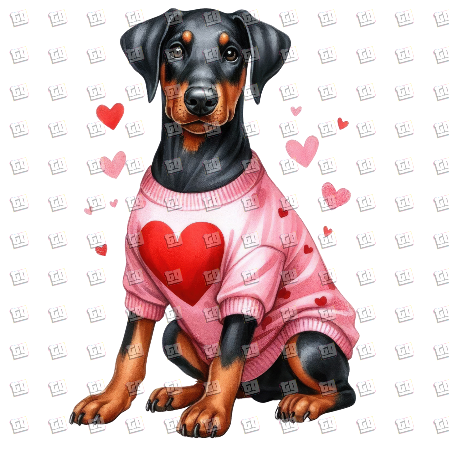 Dark Gray Dog In Pink Heart Shirt - Valentines - DTF Transfer