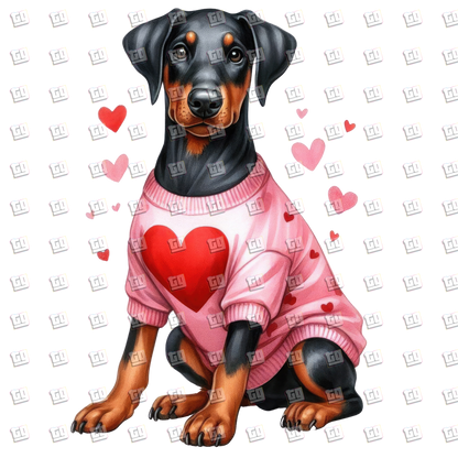 Dark Gray Dog In Pink Heart Shirt - Valentines - DTF Transfer