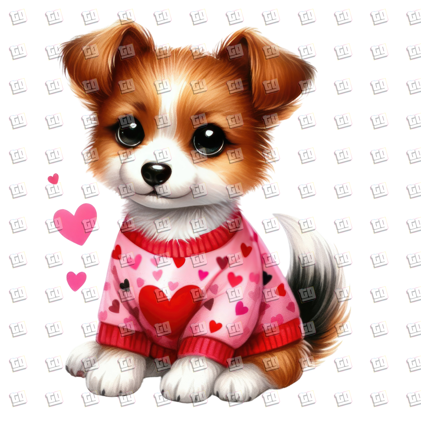 Puppy In Pink Heart Sweater - Valentines - DTF Transfer