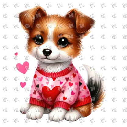 Puppy In Pink Heart Sweater - Valentines - DTF Transfer