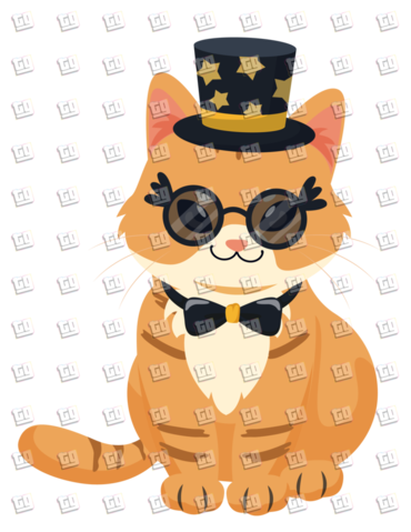 Kitten in Glasses, Top Hat, and Bow-Tie - New Years - DTF Transfer